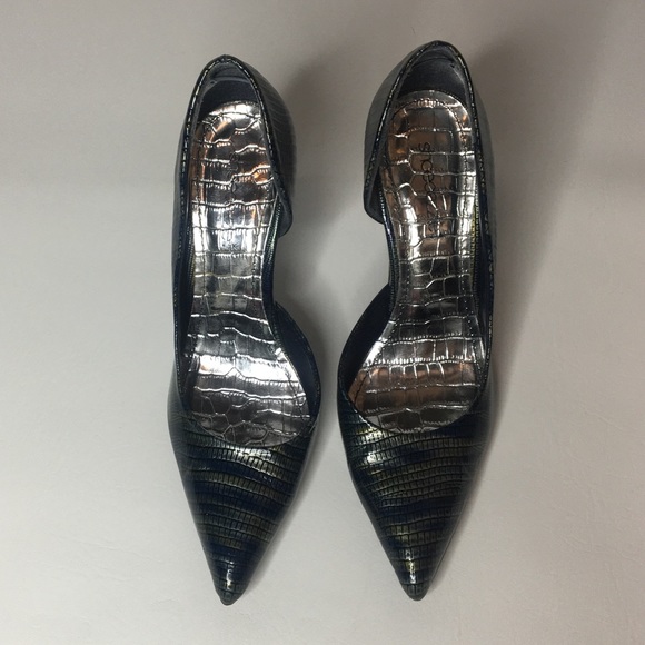 Shoe dazzle size 7 blue/army green snake skin heel - Picture 6 of 9